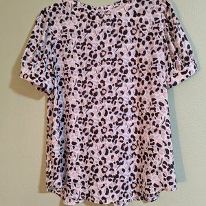 LOFT Black and Pink Leopard Print Blouse